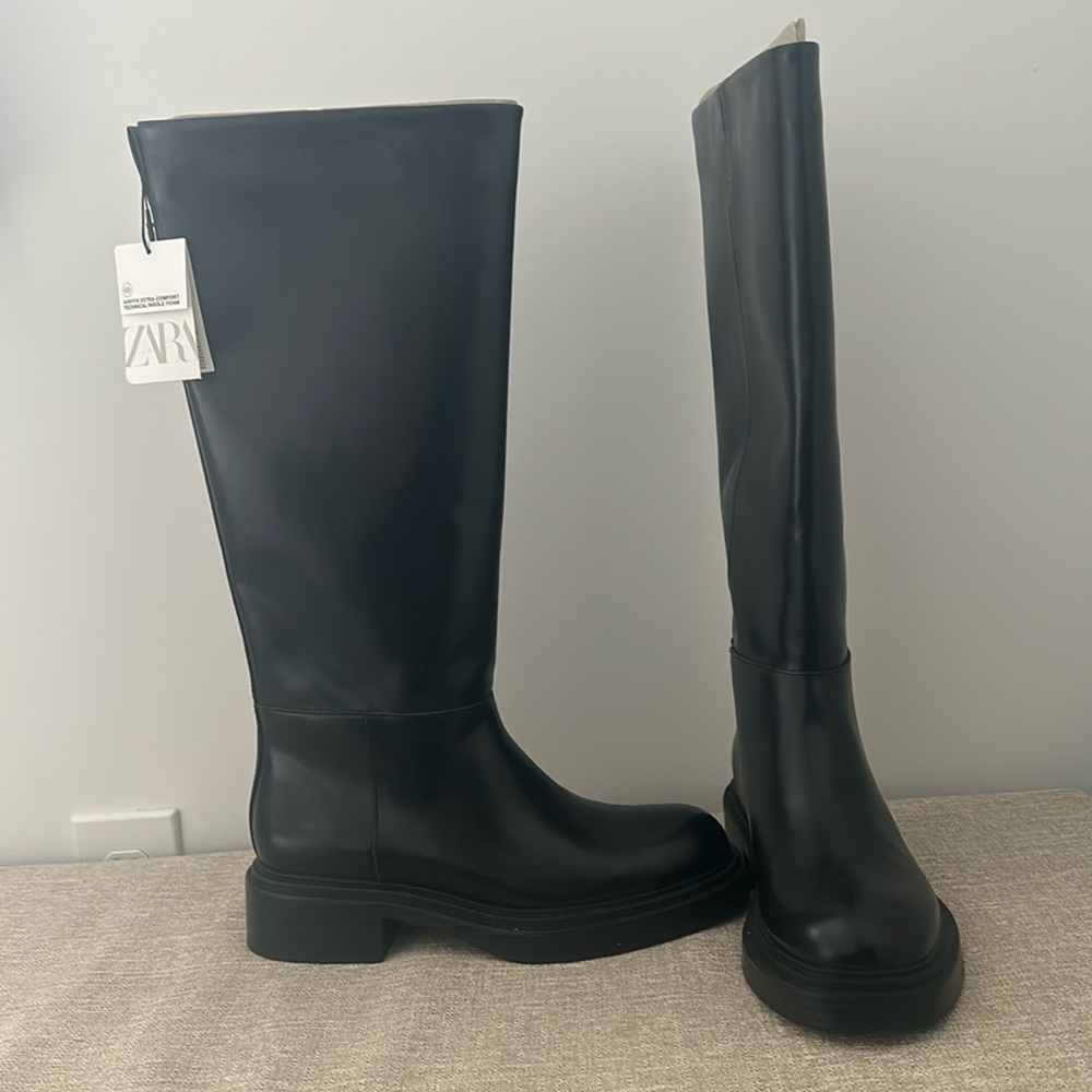 knee high chunky leather boots with 1” heel